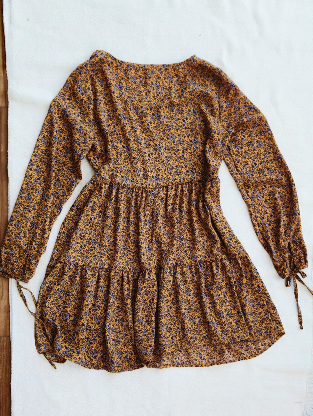 wild fable Mustard Floral Tiered Long-Sleeve Dress